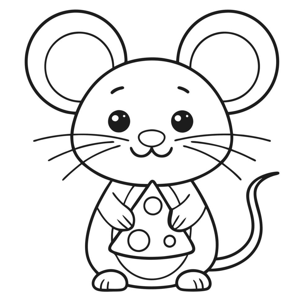 Cheerful Mouse Holding a Big Piece of Cheese vector