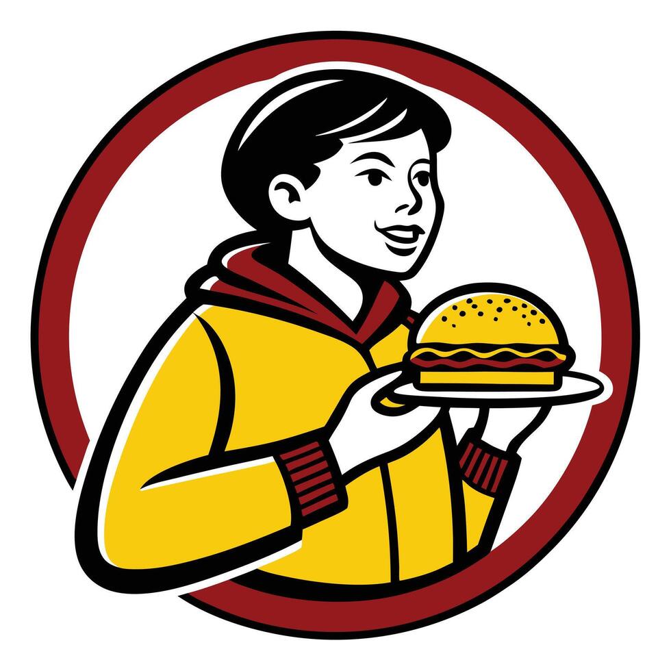 All You Can Eat Logo Cartoon Person with a Full Plate vector