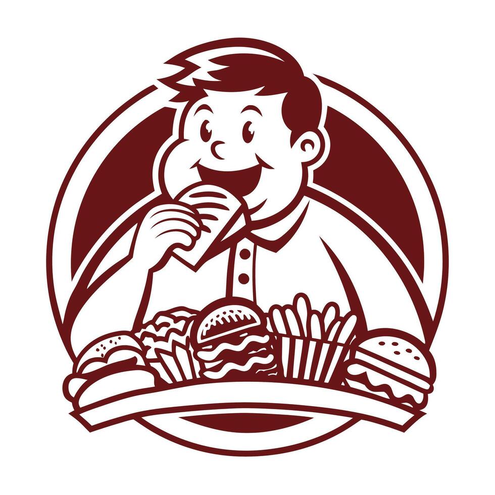 Big Appetite Logo Character Devouring a Feast vector