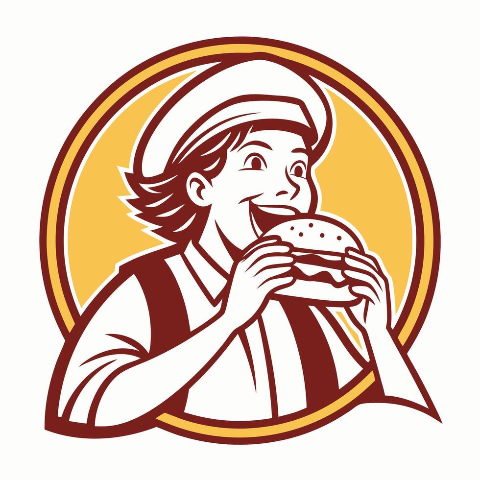 Satisfaction Meal Logo Cartoon Figure Eating Happily vector
