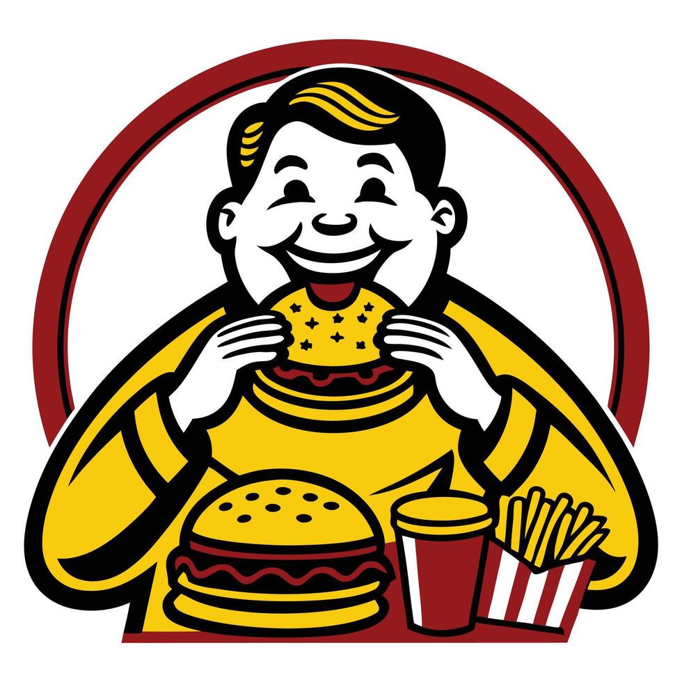 Gluttonous Feast Logo Person Enjoying a Big Meal vector