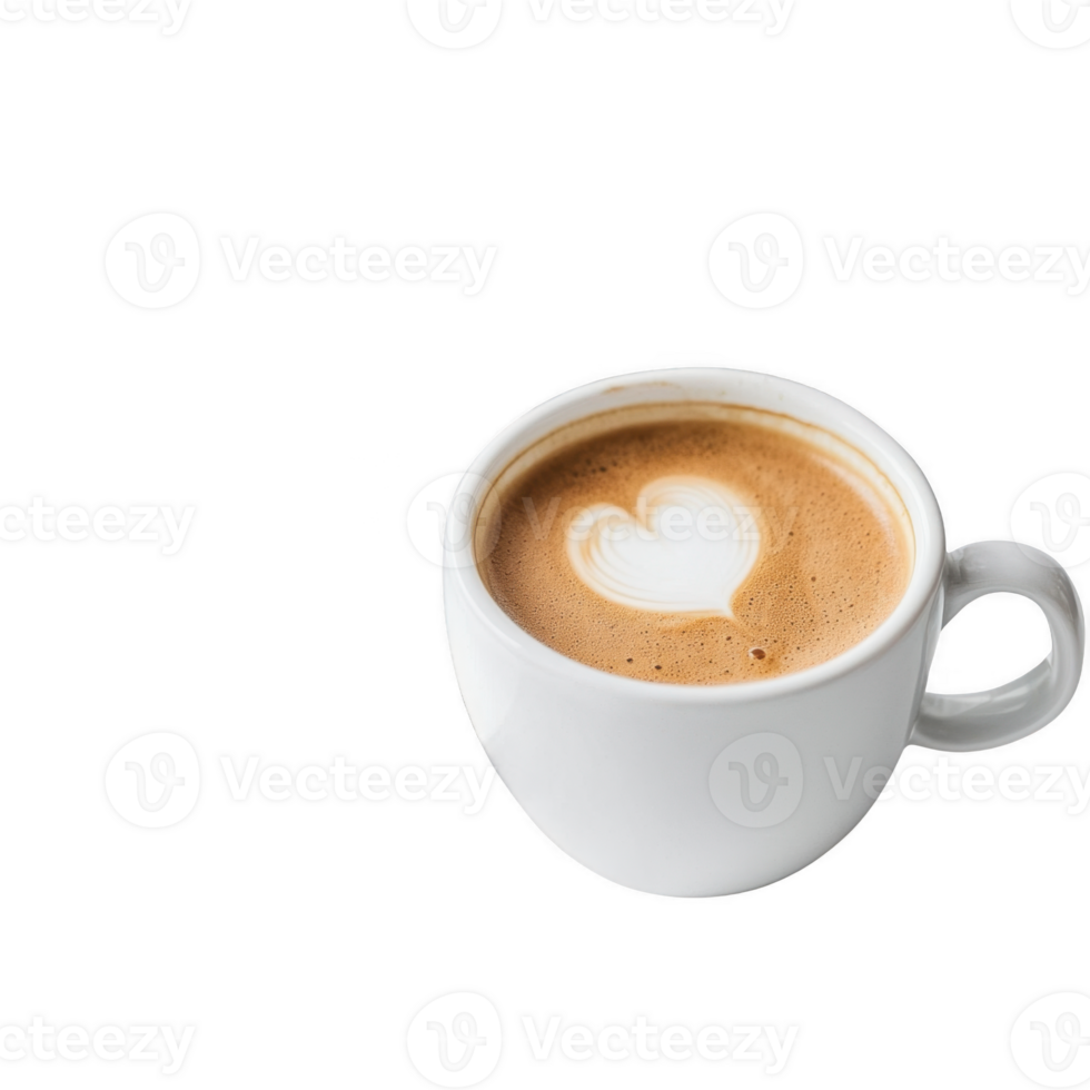 white cup of cappuccino with heart shaped latte art on transparency background png
