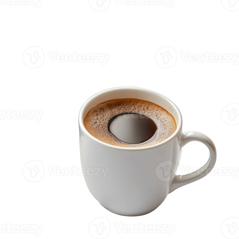 steaming cup of coffee in white ceramic mug, showcasing rich, dark liquid with smooth surface. mug is isolated on transparency background, emphasizing simplicity and warmth of beverage png