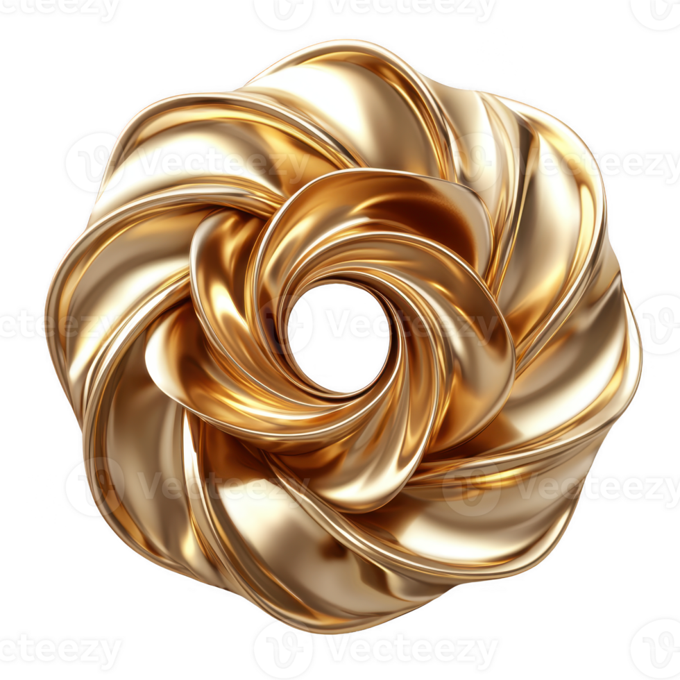 golden, intricately twisted metallic sculpture with circular, floral design, reflecting light beautifully. smooth, shiny surface enhances its luxurious appearance, making it elegant decorative png