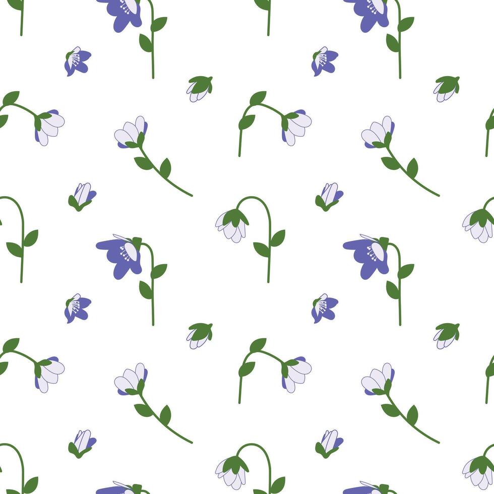 Seamless floral pattern, repeating anemone hepatica flowers. Repeating background, print, repeatable texture, petals, blossoms, for textile, fabric, wrapping print. Flat illustration. vector