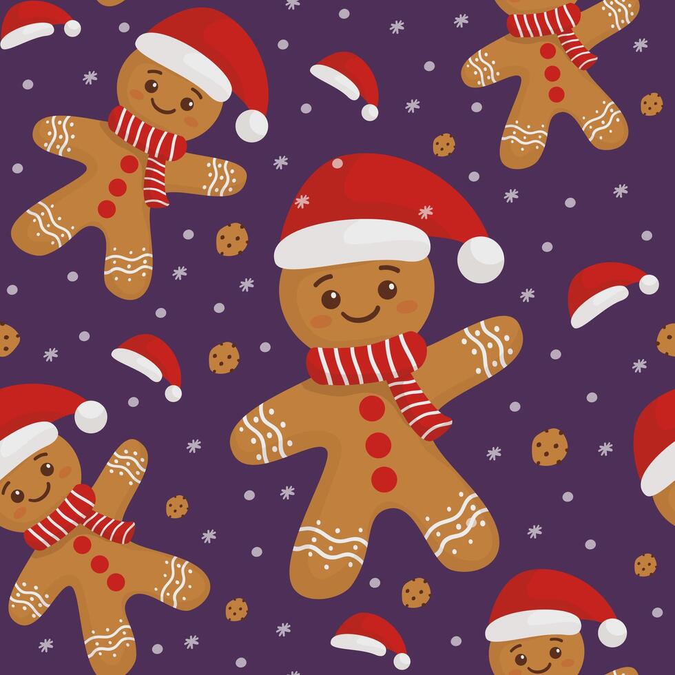 Gingerbread Man Pattern with Snowflakes and Chocolate Cookies vector