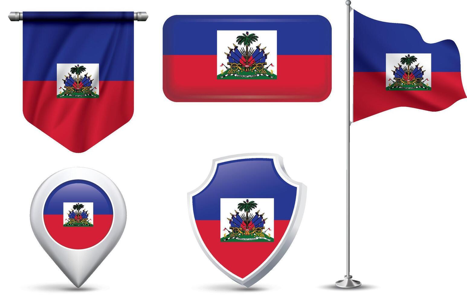 Various Haiti flag designs in different shapes and styles vector
