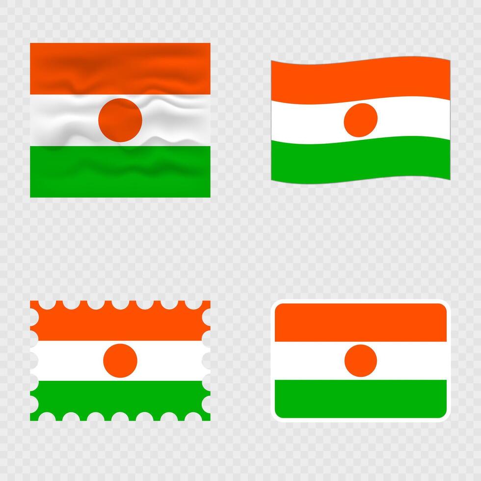Niger national flag in four different styles. vector