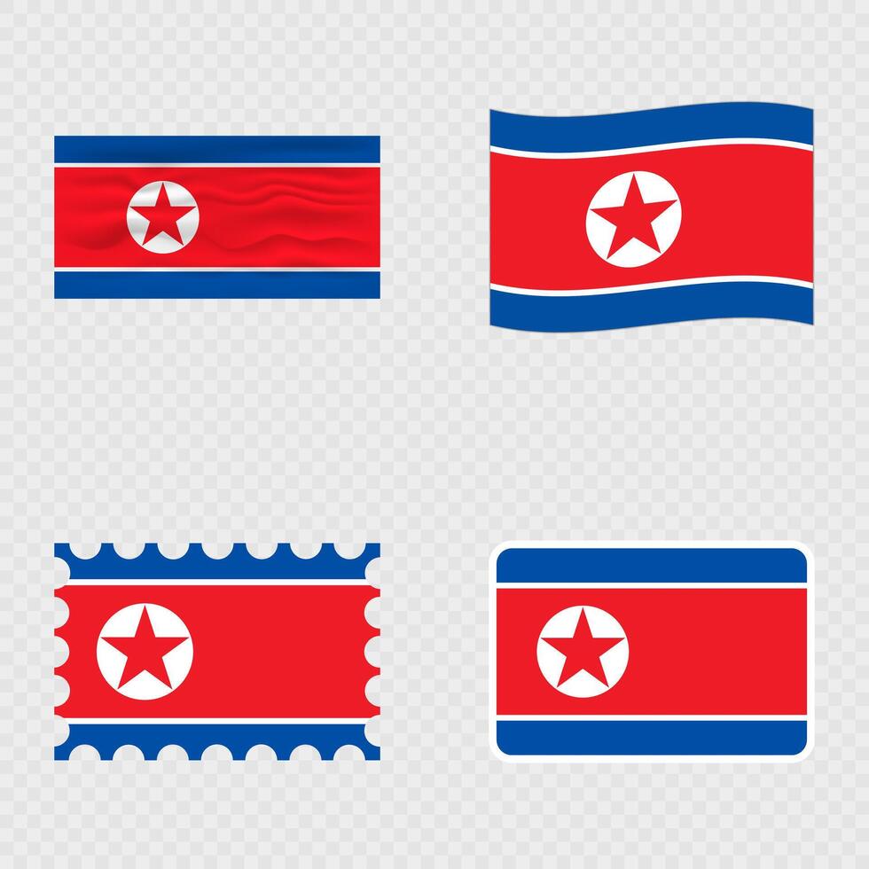 North Korea national flag in four different styles. vector