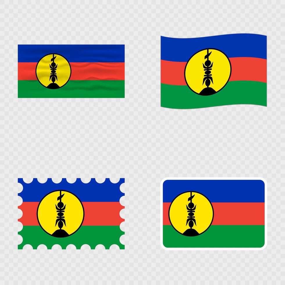 New Caledonia national flag in four different styles. vector
