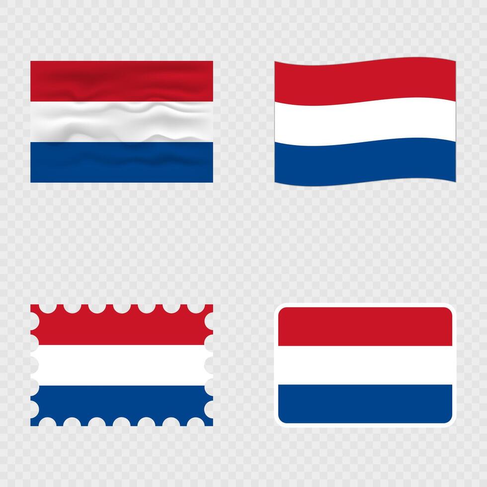 Netherlands national flag in four different styles. vector