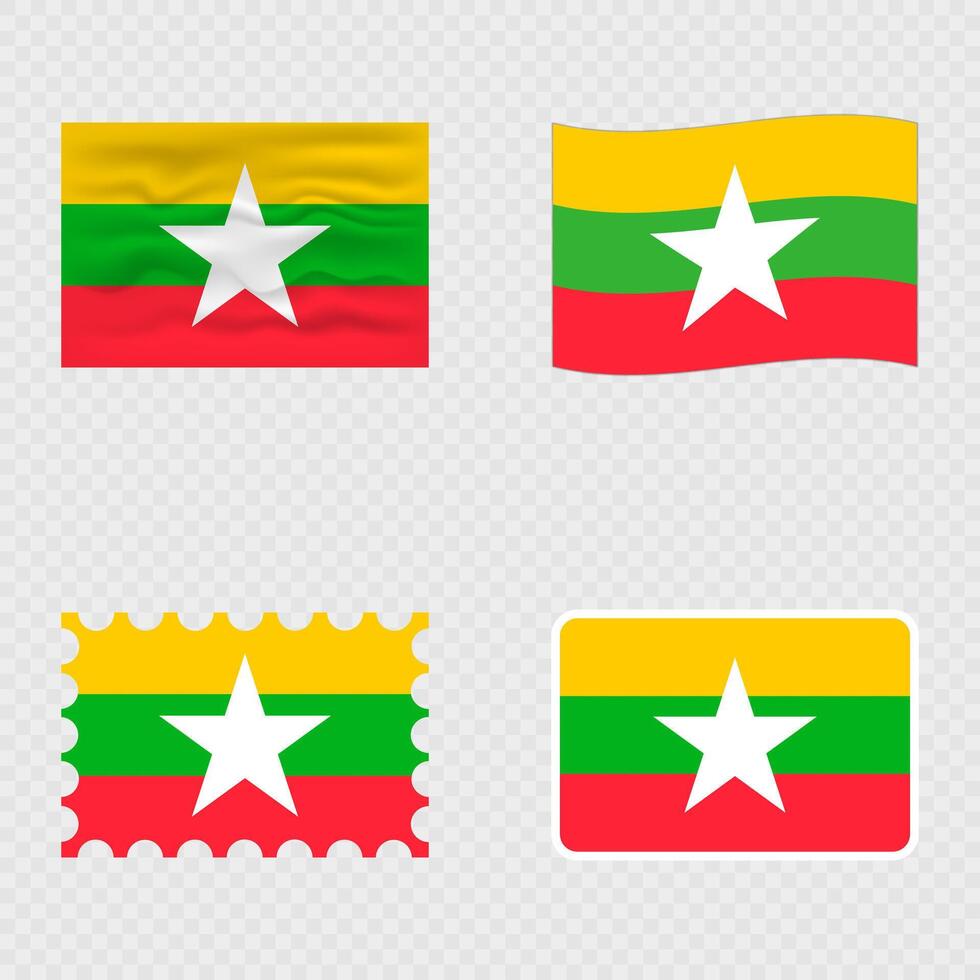 Myanmar national flag in four different styles. vector
