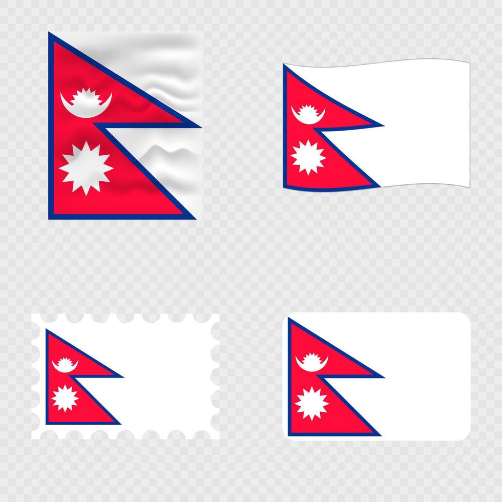 Nepal national flag in four different styles. vector