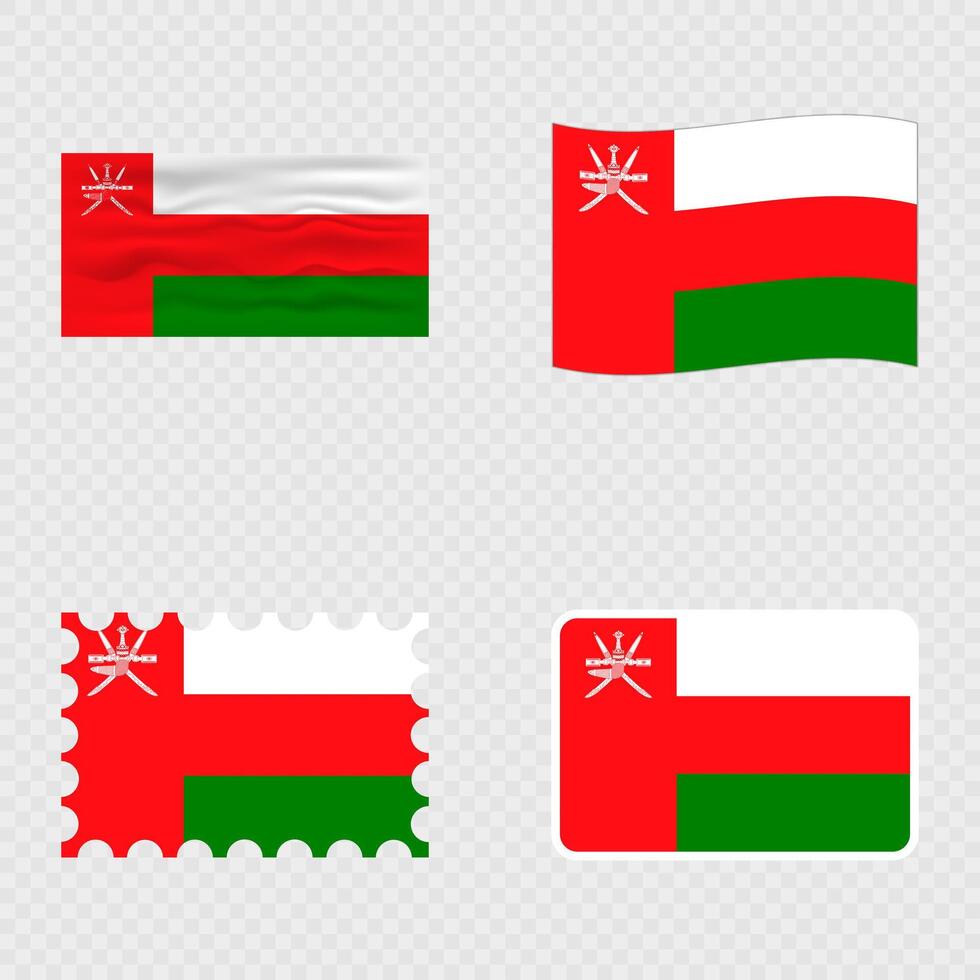 Oman national flag in four different styles. vector
