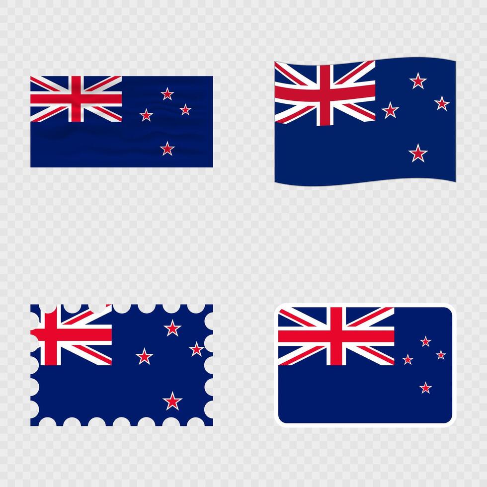 New Zealand national flag in four different styles. vector