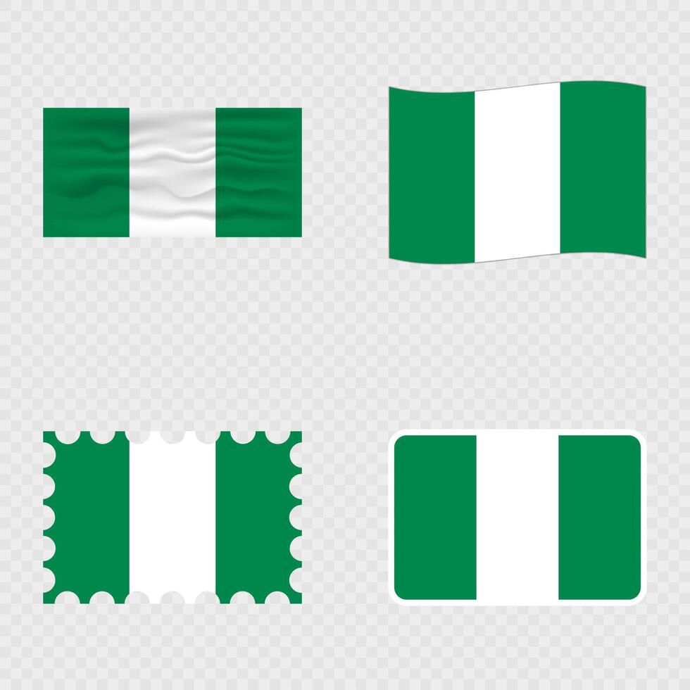Nigeria national flag in four different styles. vector