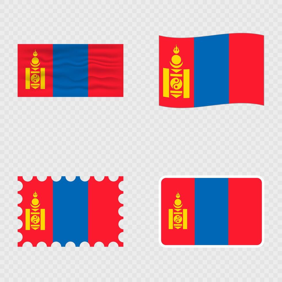 Mongolia national flag in four different styles. vector
