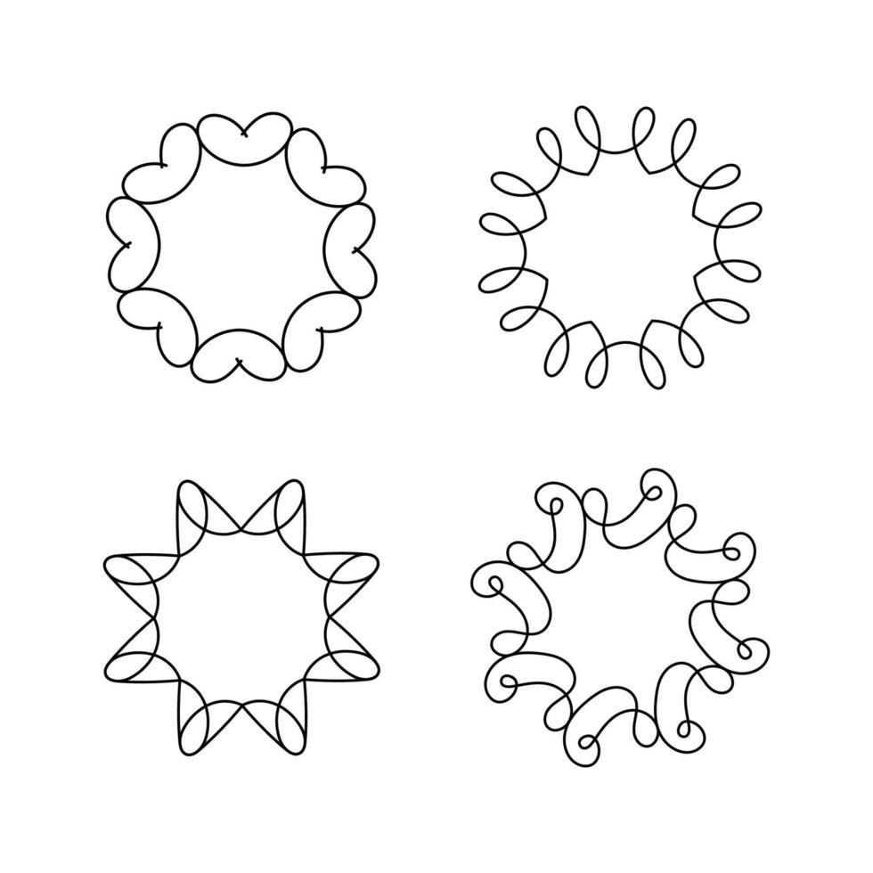Set of artistic floral circle frame isolated flat style. vector