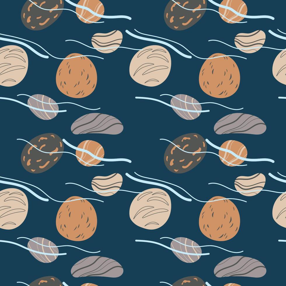Marine or river seamless repeating pattern with stones and clear water. Underwater world background. Rapport with sea life for design, textile, web, wrapping paper, packaging design, textile vector