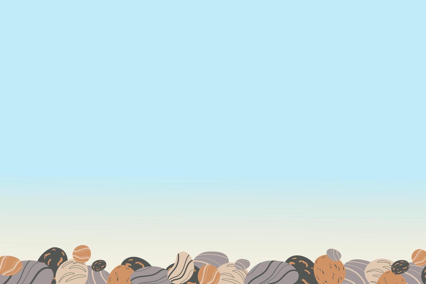 Banner with Pebbles on bottom Water. Marine or river pattern with stones and clear water. Background with Underwater world and stones. Nature, vacation, holiday. Card for design, web, print vector