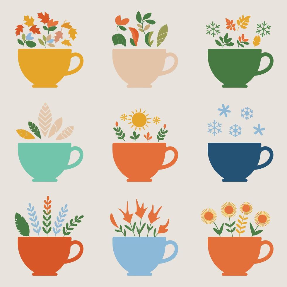 Seasons Coffee 3x3 Grid Art vector