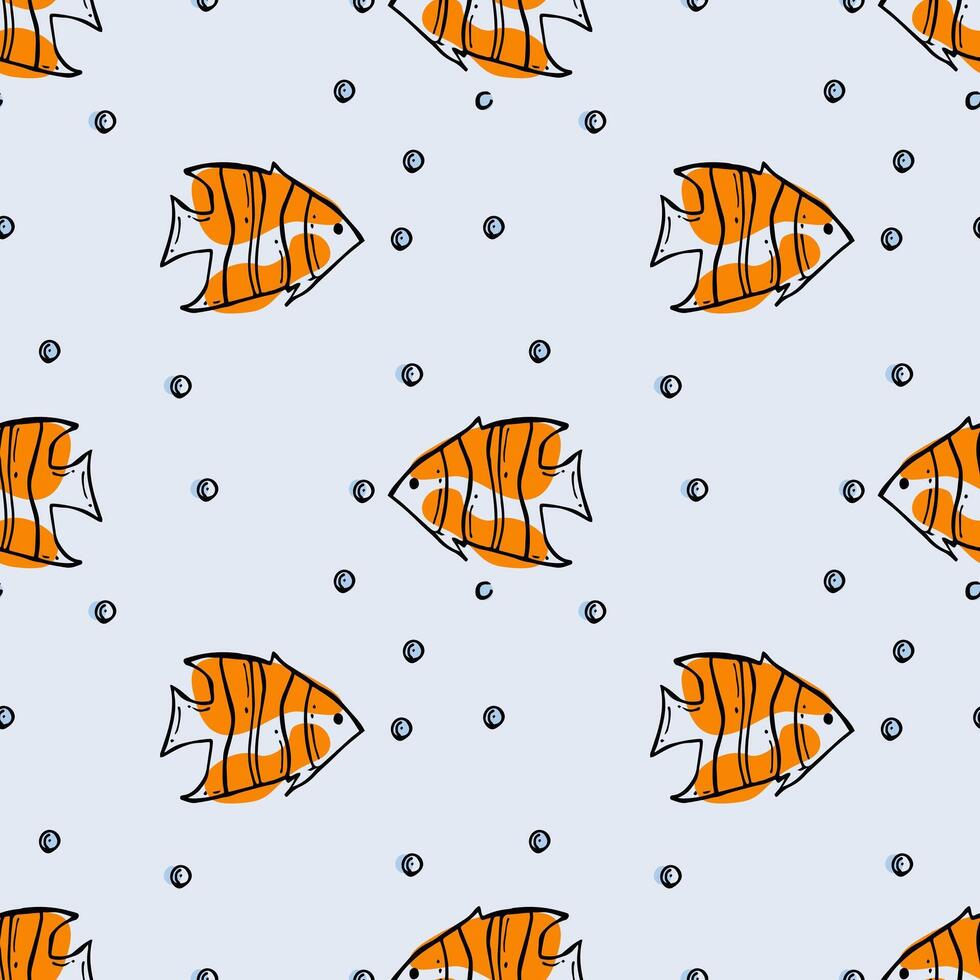Fish seamless pattern in doodle style. vector