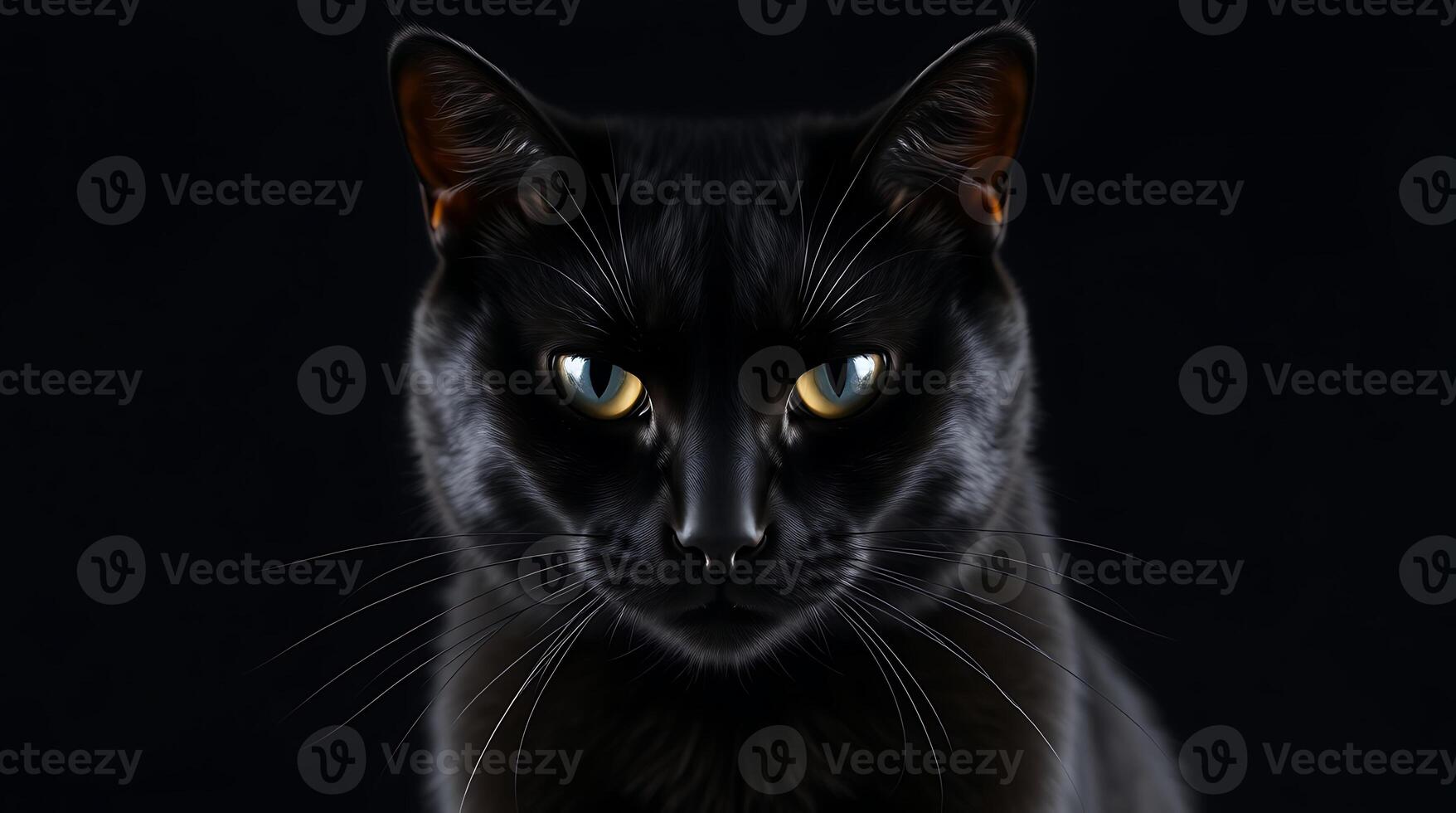 Mysterious Black Cat Close Up Portrait photo