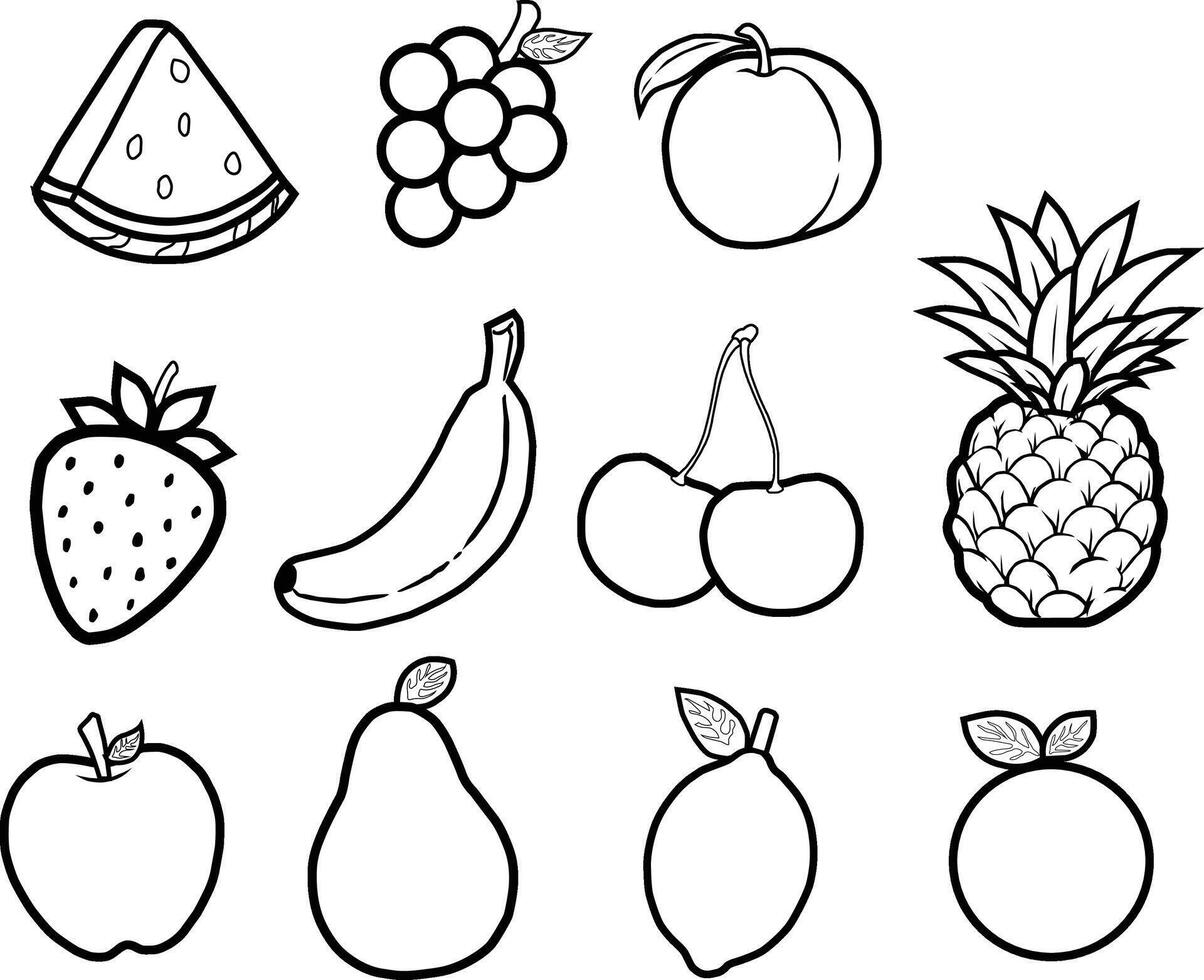 Fruit Outline Set Illustration, Cartoon Clipart, and Line Art Design vector