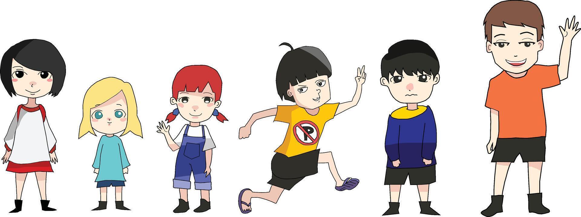 Little Kid Children Set Illustration, Cartoon Clipart, and Line Art Design vector