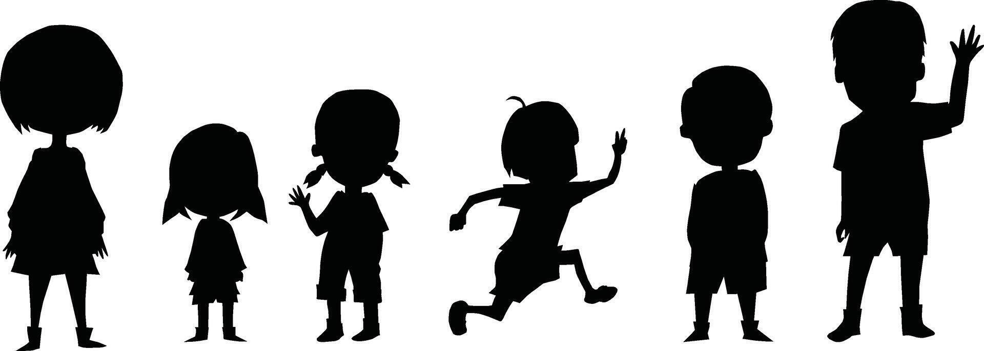 Little Kid Children Silhouette Set Illustration, Cartoon Clipart, and Line Art Design vector