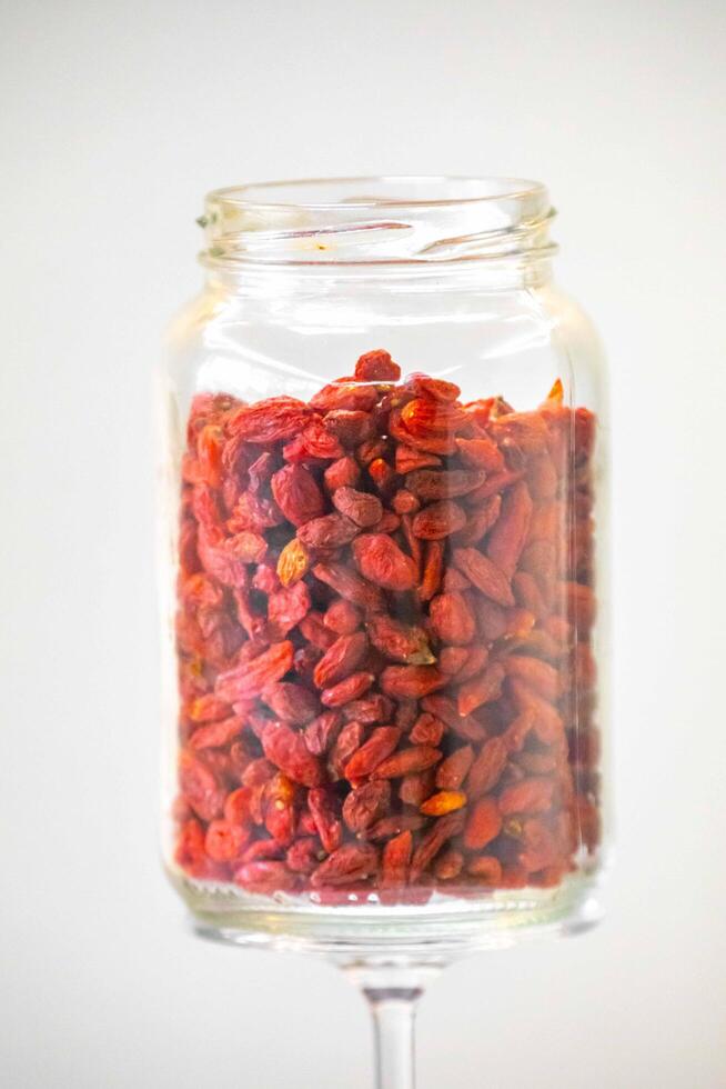 The goji berry, also known as wolfberry pinyin, is the sweet fruit of Lycium barbarum or Lycium chinense, two closely related species of thornbush in the nightshade family, Solanaceae. ds photo