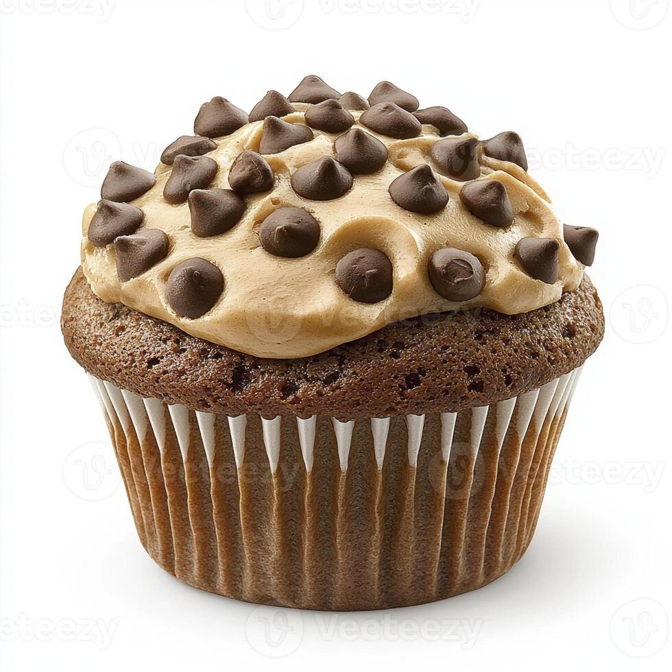 Chocolate Cupcake with Tan Frosting and Chocolate Chips photo