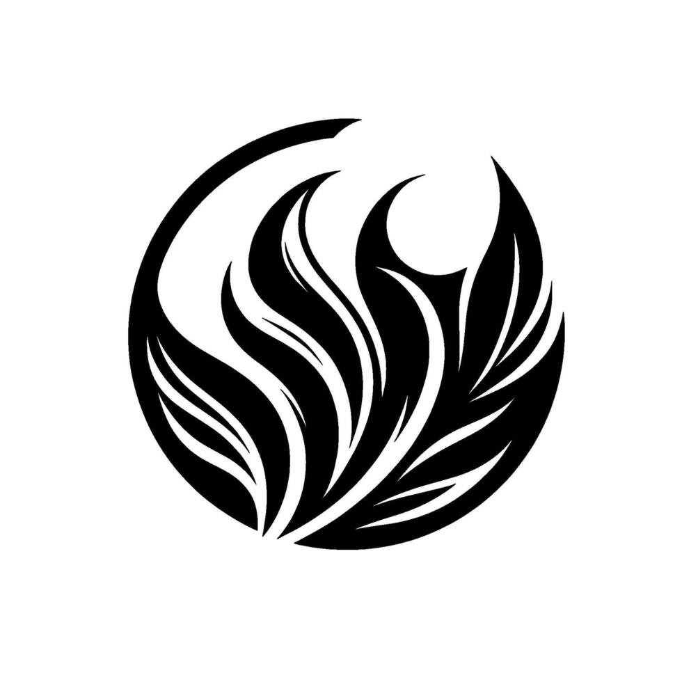 Elegant Black and White Circular Featuring Stylized Leaves and Curving Lines in a Geometric Composition. vector