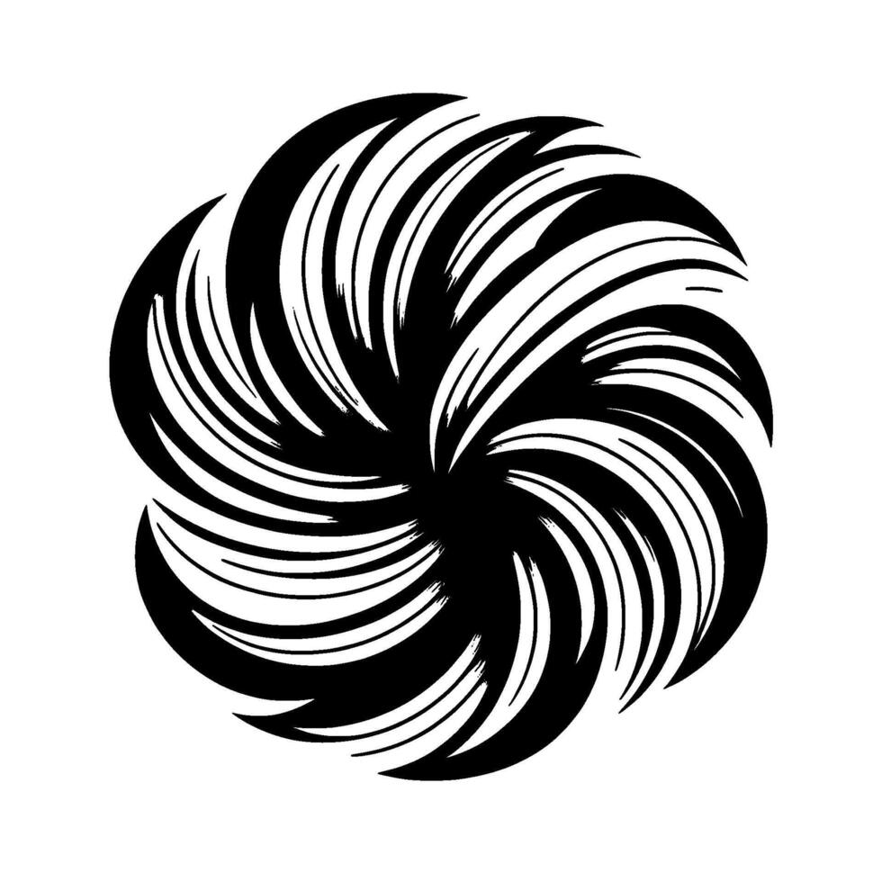 Dynamic Monochrome Floral Composition A swirling, stylized black and white featuring layered petallike shapes radiating from a central point, creating a sense of motion and contrast. vector