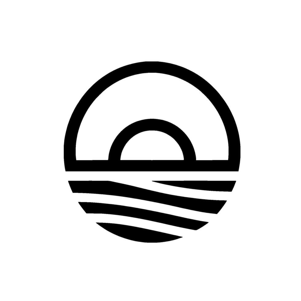 Symbolic Abstract Composition A Geometric Black and White with a Sun or Crescent Moon, Sea Horizon Within a Circle, Minimalist Art. vector