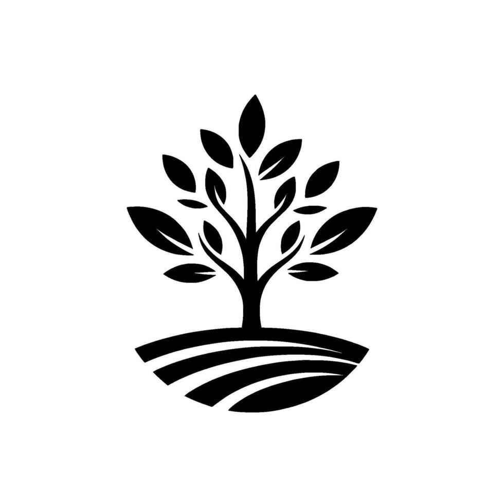 Minimalist Black and White Illustration of a Flourishing Tree on Rolling Hills, Representing Growth and Natures Renewal. vector