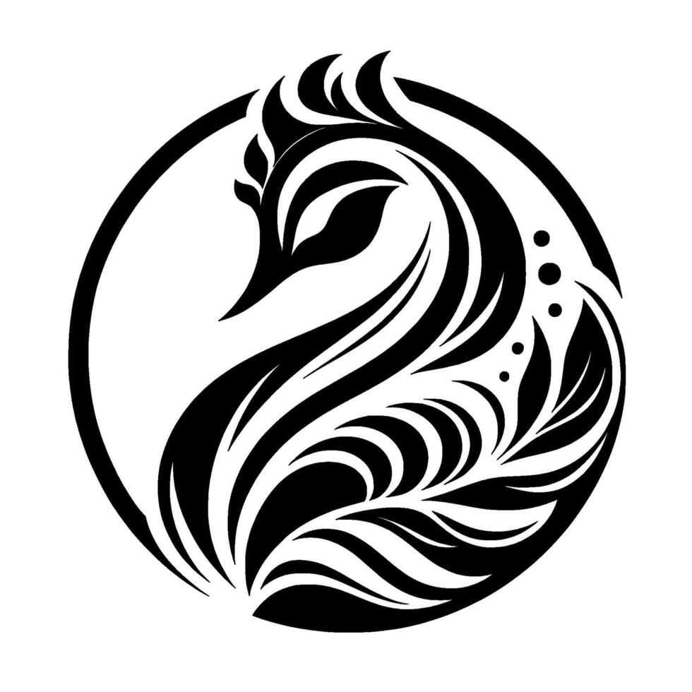 Abstract Black and White Swan within a Circle, featuring intricate floral patterns and smooth lines, symbolizing elegance and grace. vector