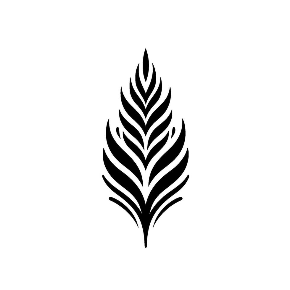Elegant Black and White Leaf Design A symmetrical, stylized feather or leaf illustration against a clean white background, conveying simplicity. vector
