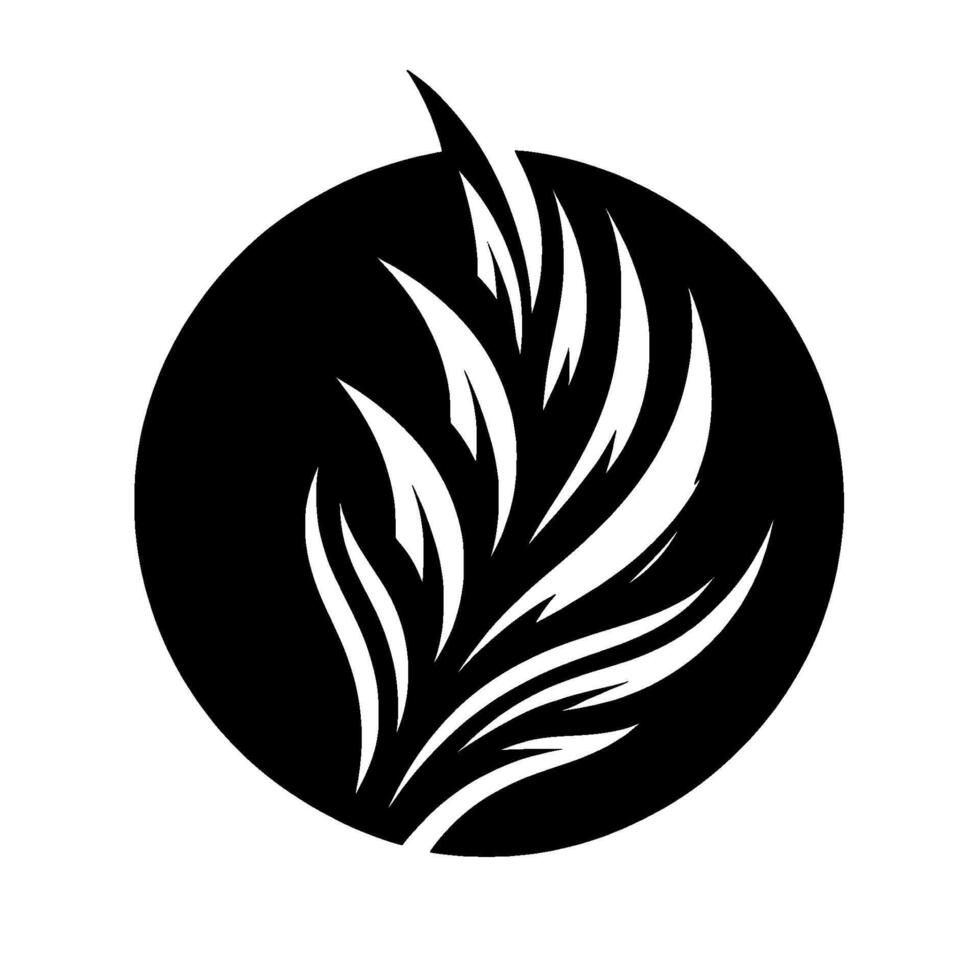 Elegant Black and White Botanical Illustration of a Leafy Contained Within a Circular Shape, Highlighting Contrast. vector