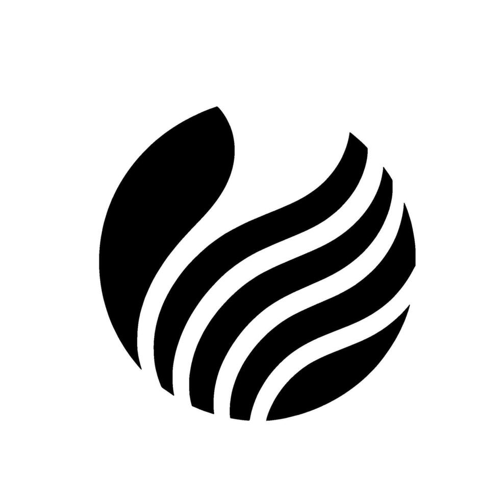 Abstract monochrome featuring a spherical shape with a textured black and white pattern composed of curved lines and a solid black shape. vector