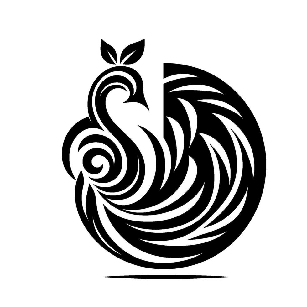 Abstract Black and White Swan with Floral Crown, Minimalist Design, Circular Arrangement. vector