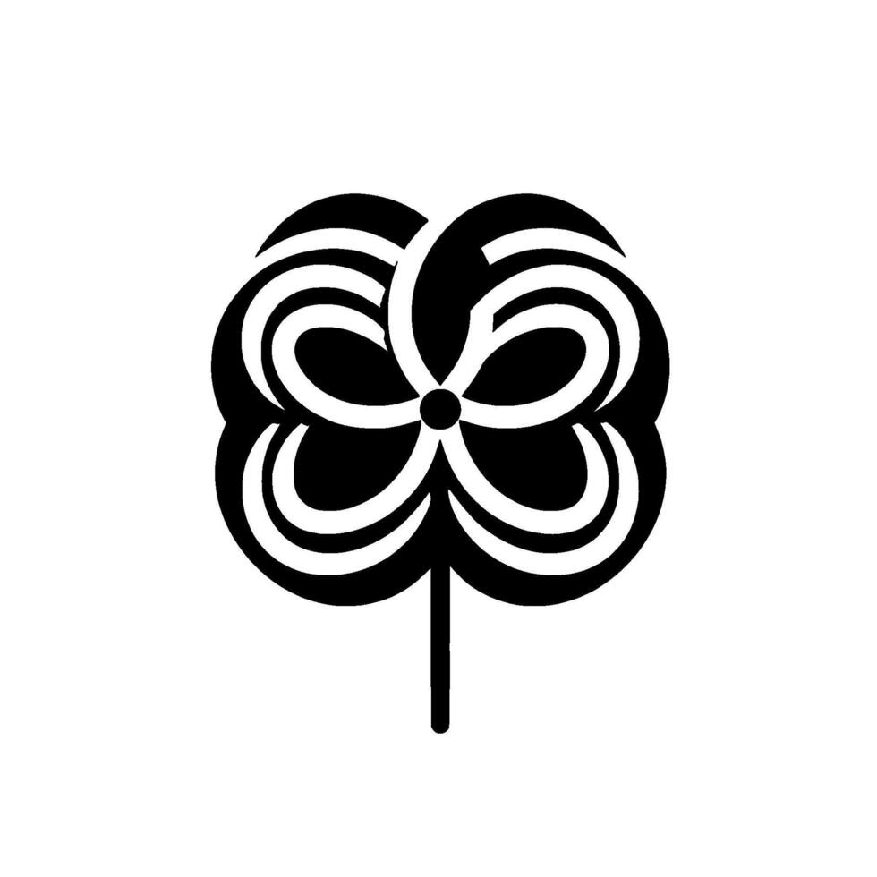 A stylized black and white pinwheel illustration, featuring a fourpetal with striped curves, centered on a stark white background, evoking a sense of simplicity and modern art. vector