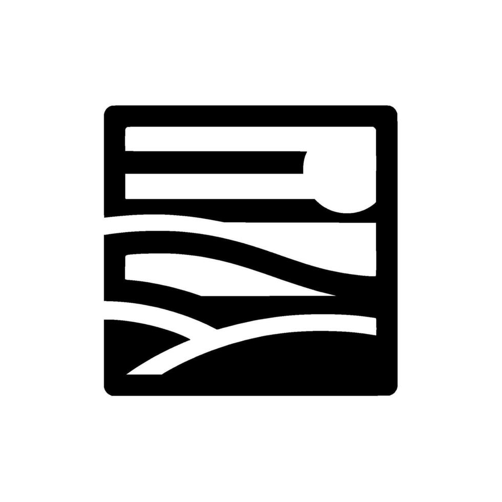 Abstract geometric minimalist featuring a black and white square, evoking landscape elements with curved lines and shapes. vector