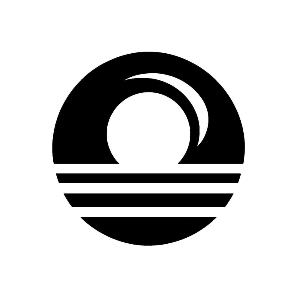 Symbolic Black White Circle Composition SunMoon Horizon Design, Featuring Geometric Shapes Minimalism. vector