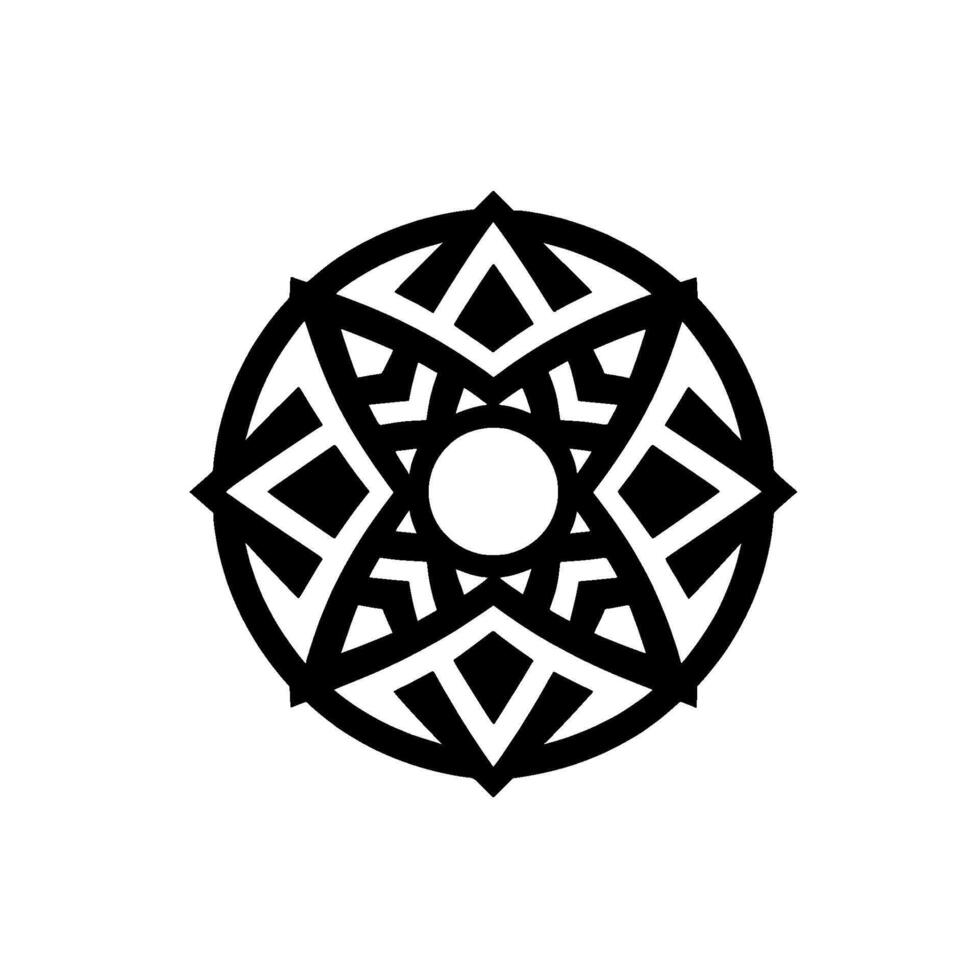 Intricate Black Mandala with Geometric Shapes Centered on a White Background, Emphasizing Balance and Symmetry. vector