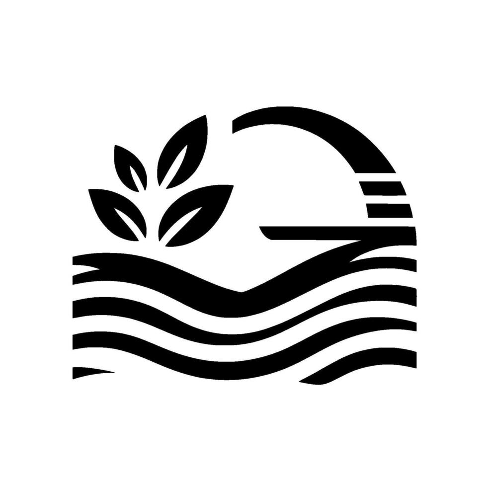 Minimalist Black and White Logo Leaves Above WaterLandscape Element, Emphasizing Nature Balance vector