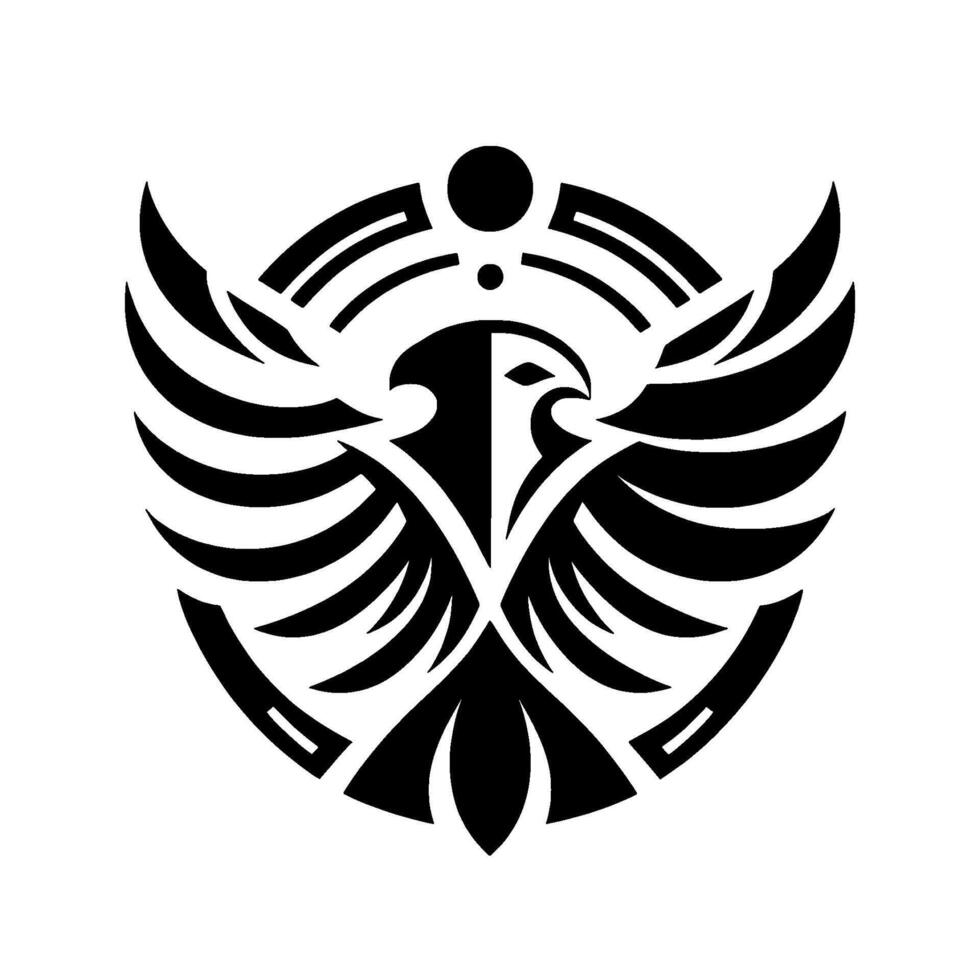 Bold Black White Geometric Eagle Circular with Stylized Wings, Powerful Aesthetic, Art vector