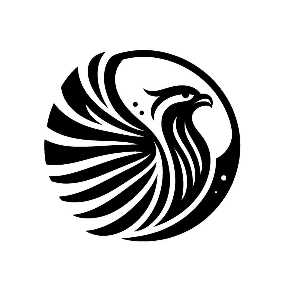 Stylized Black Eagle in a Circle, Featuring Wing Detail, Eye Focus, and Clean Aesthetic, for Branding or Symbolism. vector