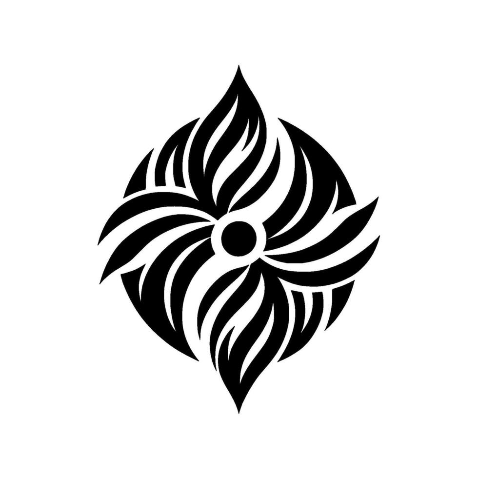 Symmetrical, black and white floral centered on a white background, resembling a stylized, circular flower. vector