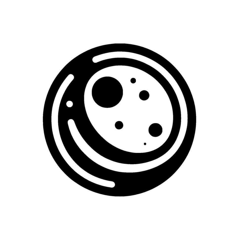 Abstract Black and White Circular with Planetary Elements, Featuring Dots and Concentric Rings, Isolated on White. vector